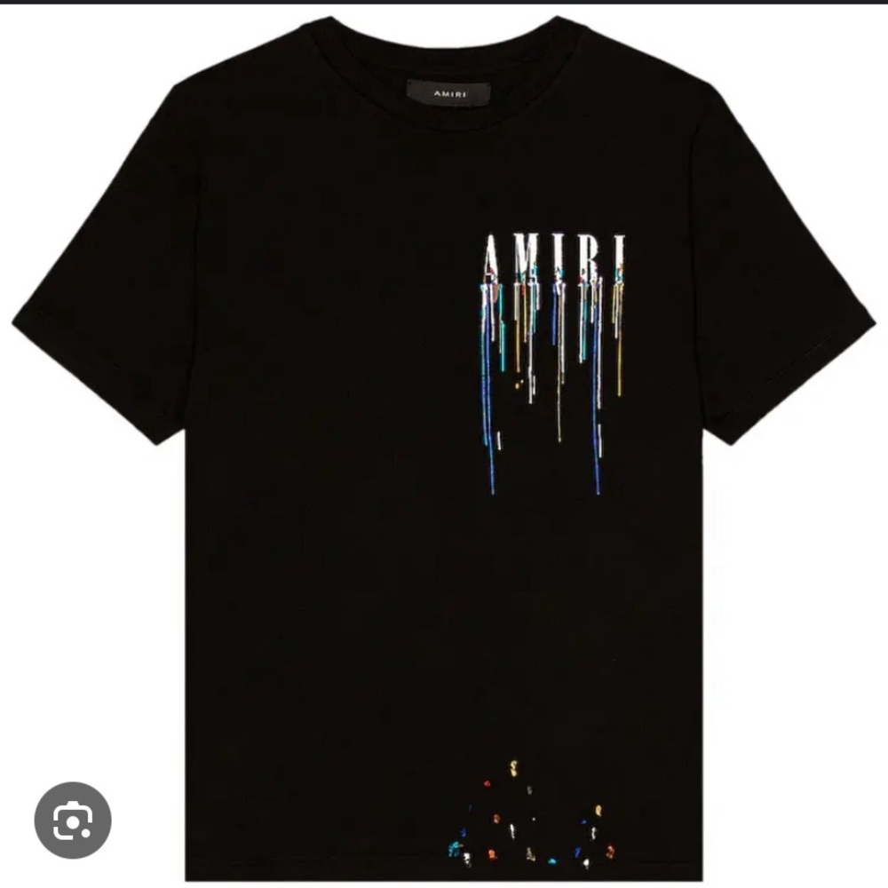 AMIRI Black Tee with Colorful Drip Design